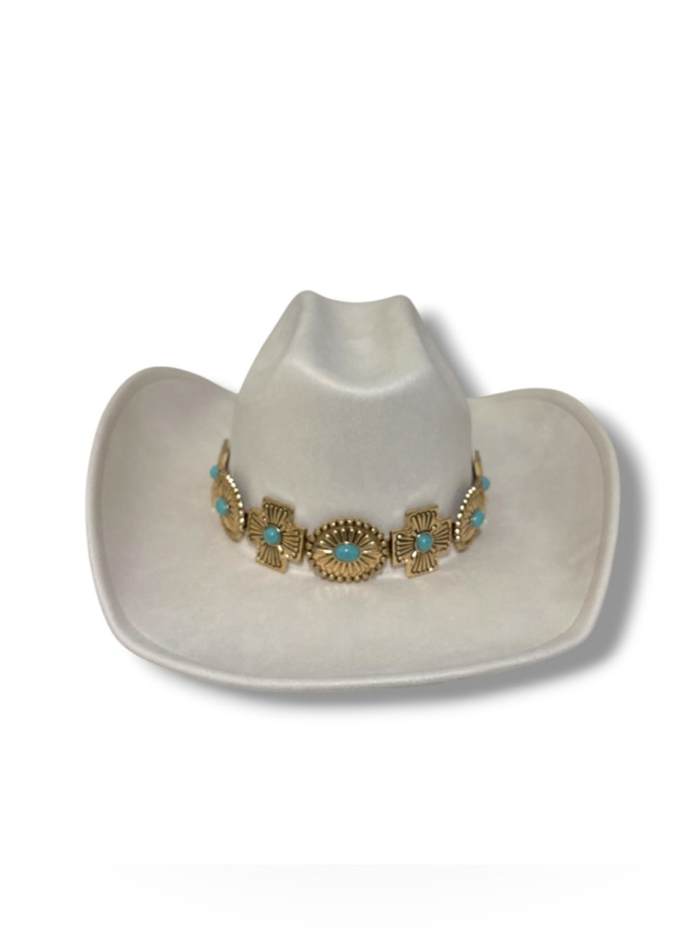 Cream Western Cowboy Hat with Turquoise Concho Band
